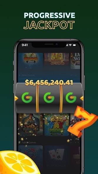 Pantalla de jackpot progresivo en la app de Geckoplay