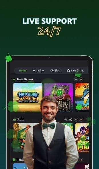 Lobby de la app de Geckoplay con soporte en vivo 24/7