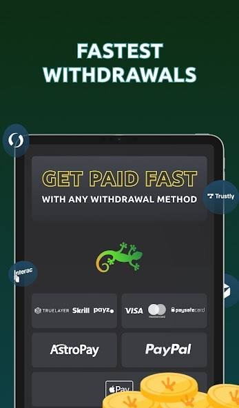 Pantalla de retiradas rápidas de la app de Geckoplay